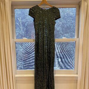 Badgley Mischka Green Sequin with Cap Sleeve and Cowl Back